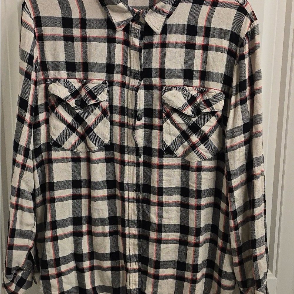 Sanctuary Women's Plaid Button Down Shirt - Black, White, Red
